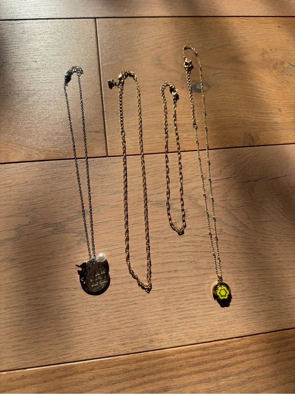 Mixed Metal Necklace Lot with Yellow Flower Charm